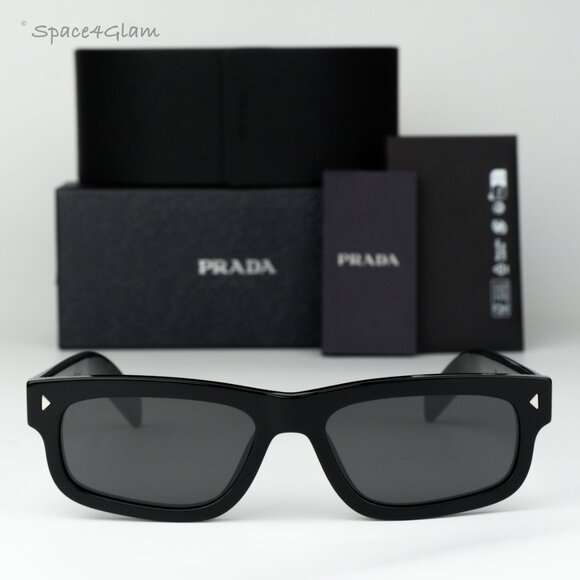 Prada Men Sunglasses Black Grey Rectangle PRB11S 16K731 NEW AUTHENTIC - Picture 1 of 10